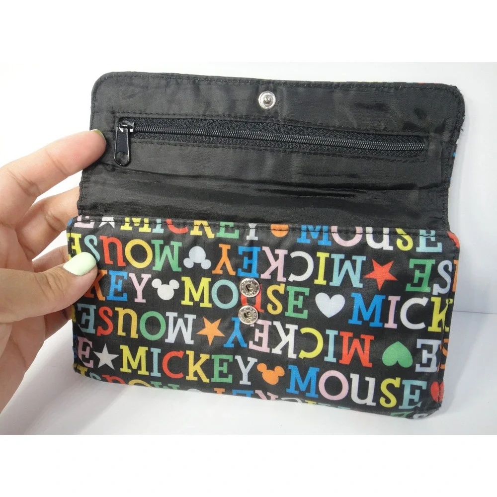 Disneyland Resort Mickey Mouse Trifold Wallet Multicolor Nylon Black Zipper Pull